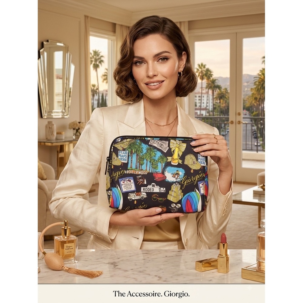 Nicole Miller Giorgio Beverly Hills Hollywood Novelty Print Cosmetic Bag Pouch